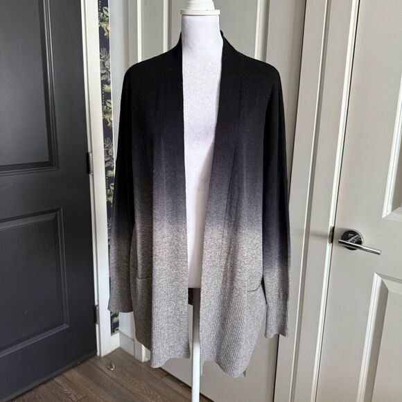 Vince Wool and Cashmere Black to Gray Ombre Gradient Open Drape Cardigan Size S - Picture 1 of 6